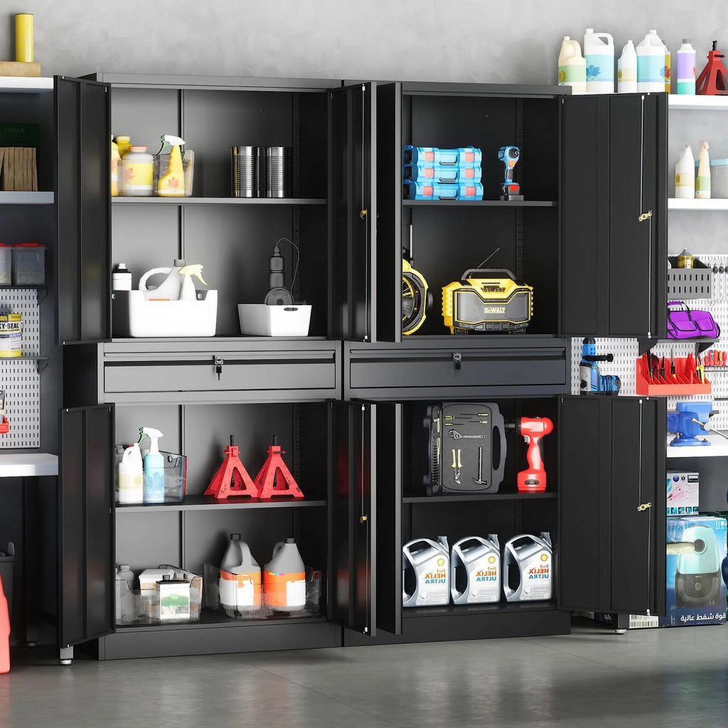 Metal Garage Storage Cabinet with Locking Doors and Adjustable Shelves, 1 Drawer - 71" Steel Locking Cabinet F36780