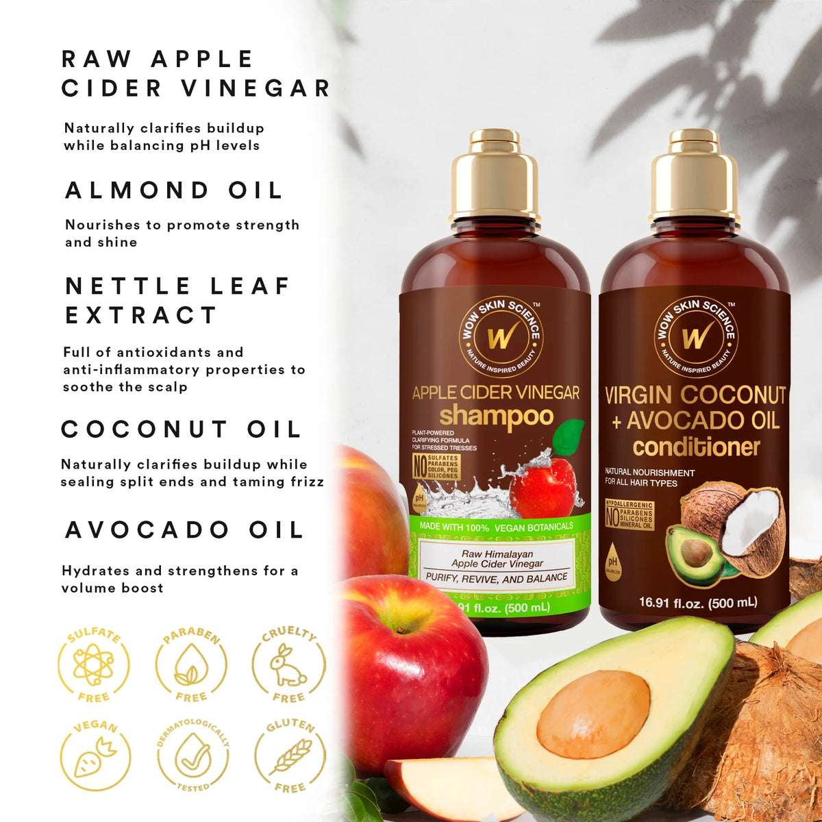 Apple Cider Vinegar Shampoo & Coconut Avocado Oil Conditioner Duo 16.9 oz T196