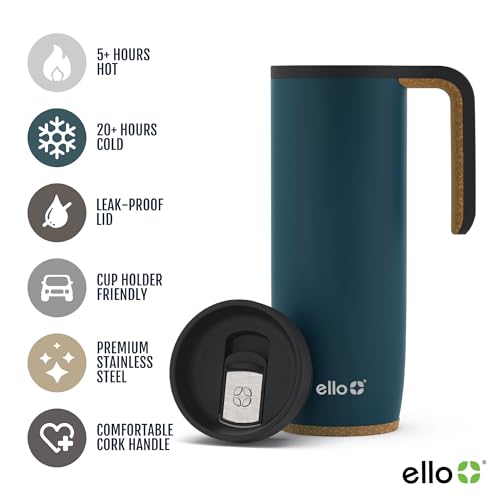 18oz Vacuum Insulated Stainless Steel Travel Mug with Side Handle and Leak-Proof Slider Lid U44979