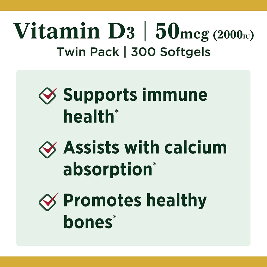 Vitamin D3 Softgels, 50 mcg, 2000 IU, 150 Ct, 2 Pack L141058