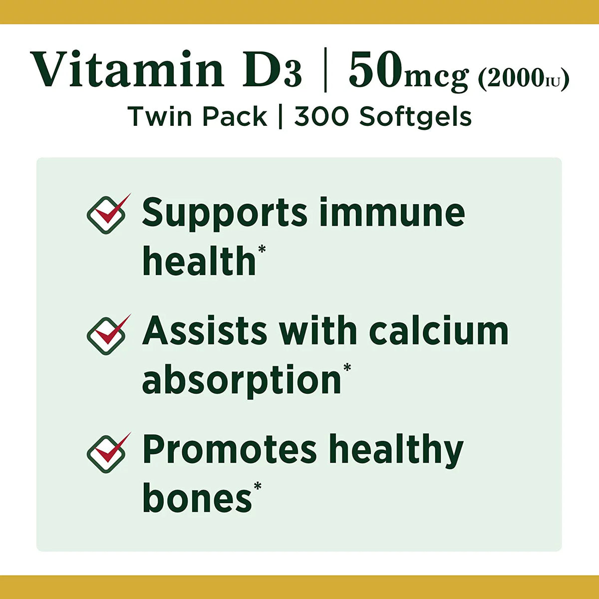 Vitamin D3 Softgels, 50 mcg, 2000 IU, 150 Ct, 2 Pack L141058