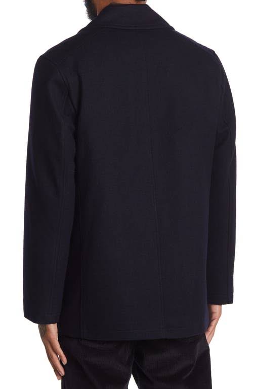 Dark Navy Men's Three-Button Pea Coat Q689