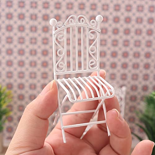 Miniature Bistro Table & Chairs Set Metal 1:12 Scale White Furniture M2948