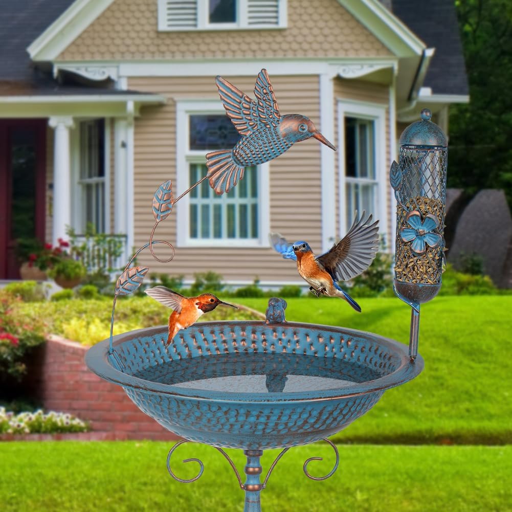 36" Bird Bath with Flower Planter Pedestal + 40" Metal Tall Pedestal Bird Baths P3063