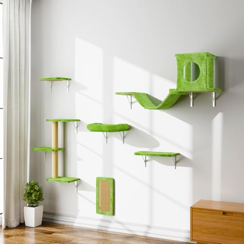 White 6 Pcs Cat Wall Shelves Set A547