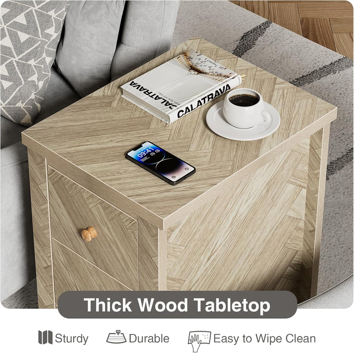 Wood Narrow End Table with 3 Drawers Q726214