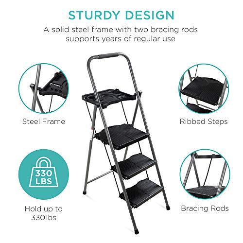 3-Step Anti-Slip Folding Step Stool with 330lb Capacity W3385