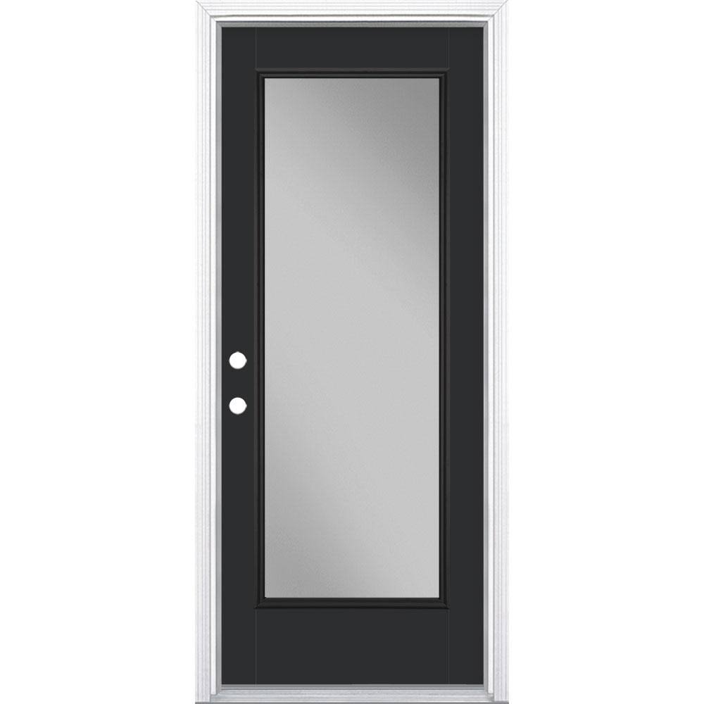 32 in. x 80 in. Full Lite Jet Black Right-Hand Inswing Painted Smooth Fiberglass Prehung Front Door with Brickmold X7736