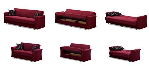 Burgundy Convertible Sofa Bed with Storage and 2 Pillows J2437