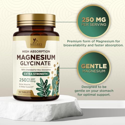 Magnesium Glycinate Supplement, 250 mg, 100% Chelated Magnesium Tablets K2712