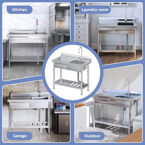 Stainless Steel Freestanding Kitchen Sink with Drawer, 39inch U813