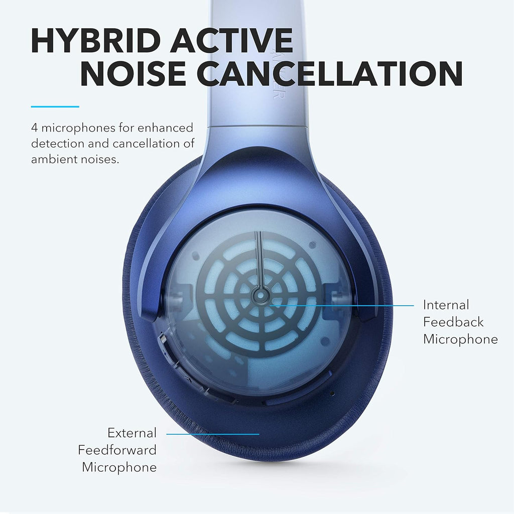 Hybrid Active Noise Cancelling Over Ear Bluetooth Headphones with Case W540