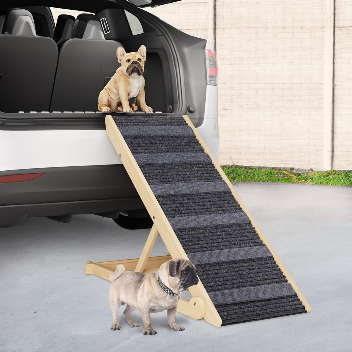 Folding Wooden Pet Ramp, 7 Adjustable Height from 10.8" to 26.6", Supports Up to 200lbs L712