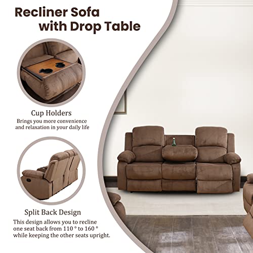 Dark Grey Flannel Fabric Recliner Sofa Set with Cup Holders and Storage Console F716528