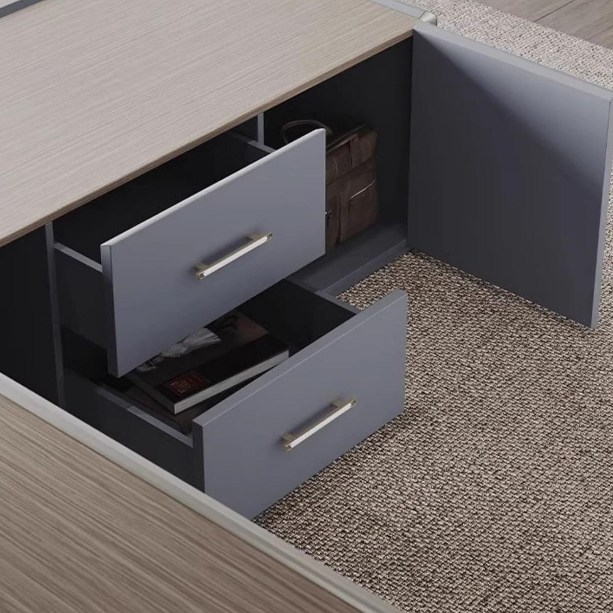 L Shaped Computer Desk with Drawers Cabinet O333854