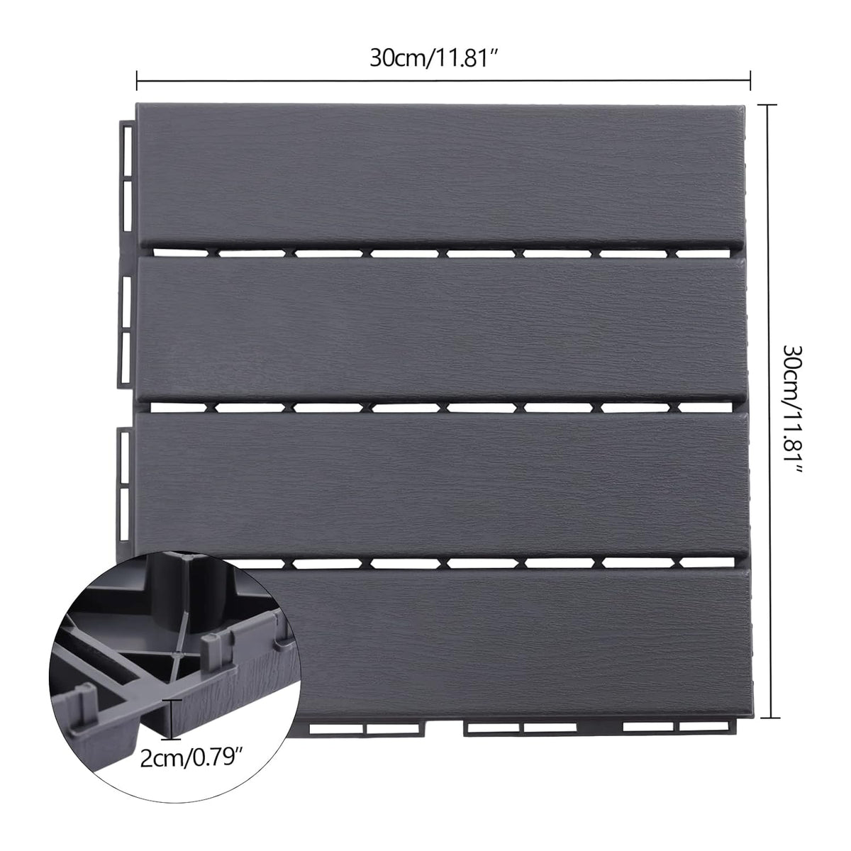 Dark Gray 12"×12" Plastic Interlocking Deck Tiles (Pack of 30) R442