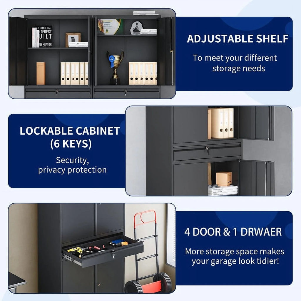Metal Garage Storage Cabinet with Locking Doors and Adjustable Shelves, 1 Drawer - 71" Steel Locking Cabinet F36780