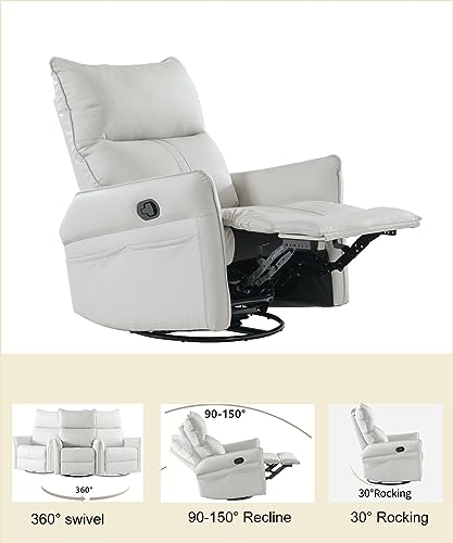 Leather Swivel Rocker Recliner with Adjustable Footrest M236