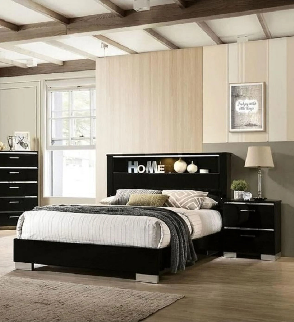 Black Solid Wood King Bedroom Set 3pcs E698