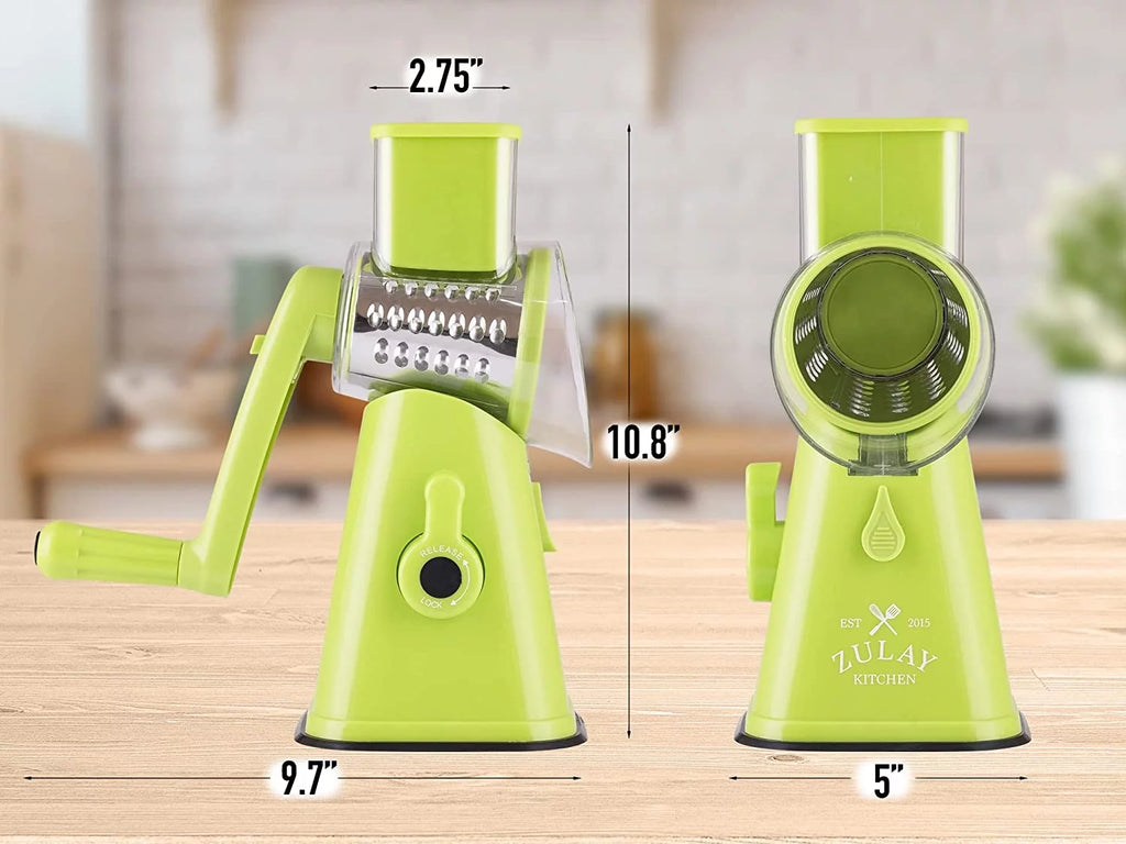 Light Green Rotary Cheese Grater with 3 Stainless Steel Blades W497013