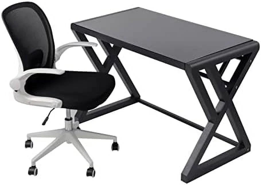 Mesh Computer Chair and Glass Top Desk with Metal Frame L58663