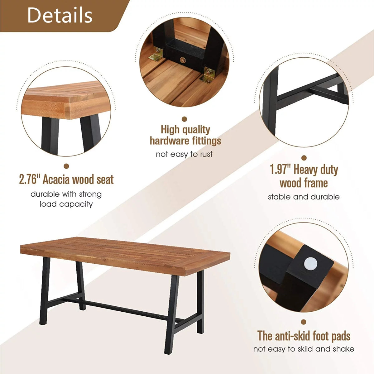 68”L Outdoor Acacia Wood Rectangular Dining Table A871