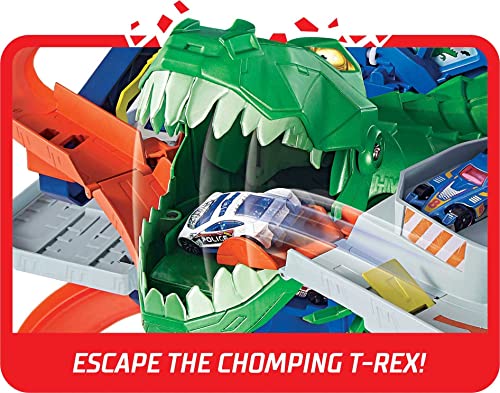 Hot Wheels City Toy Car Track Set, Ultimate Garage with T-Rex Dinosaur, Store 100+ 1:64 Scale Vehicles, 3-ft Tall, with 2 Cars U34518