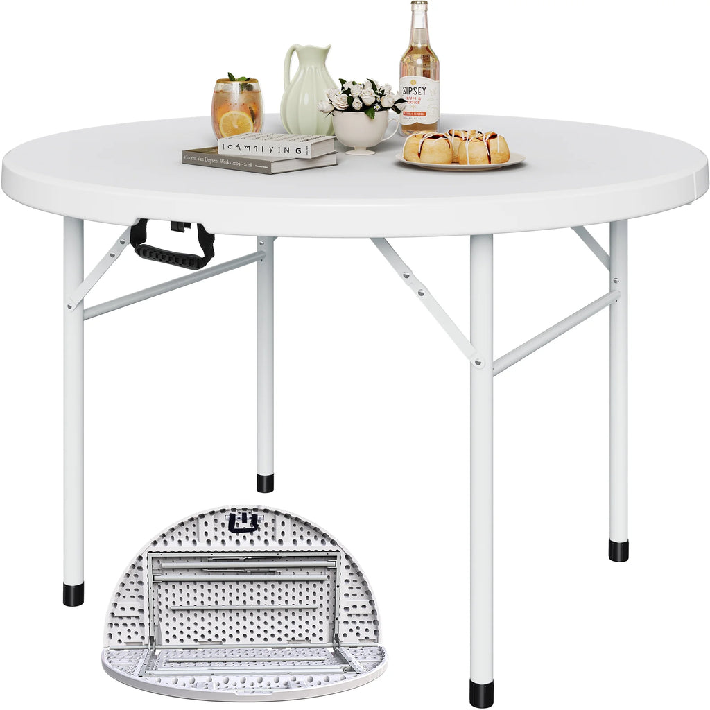 48 Inch Round White Folding Plastic Table with Metal Frame C88206