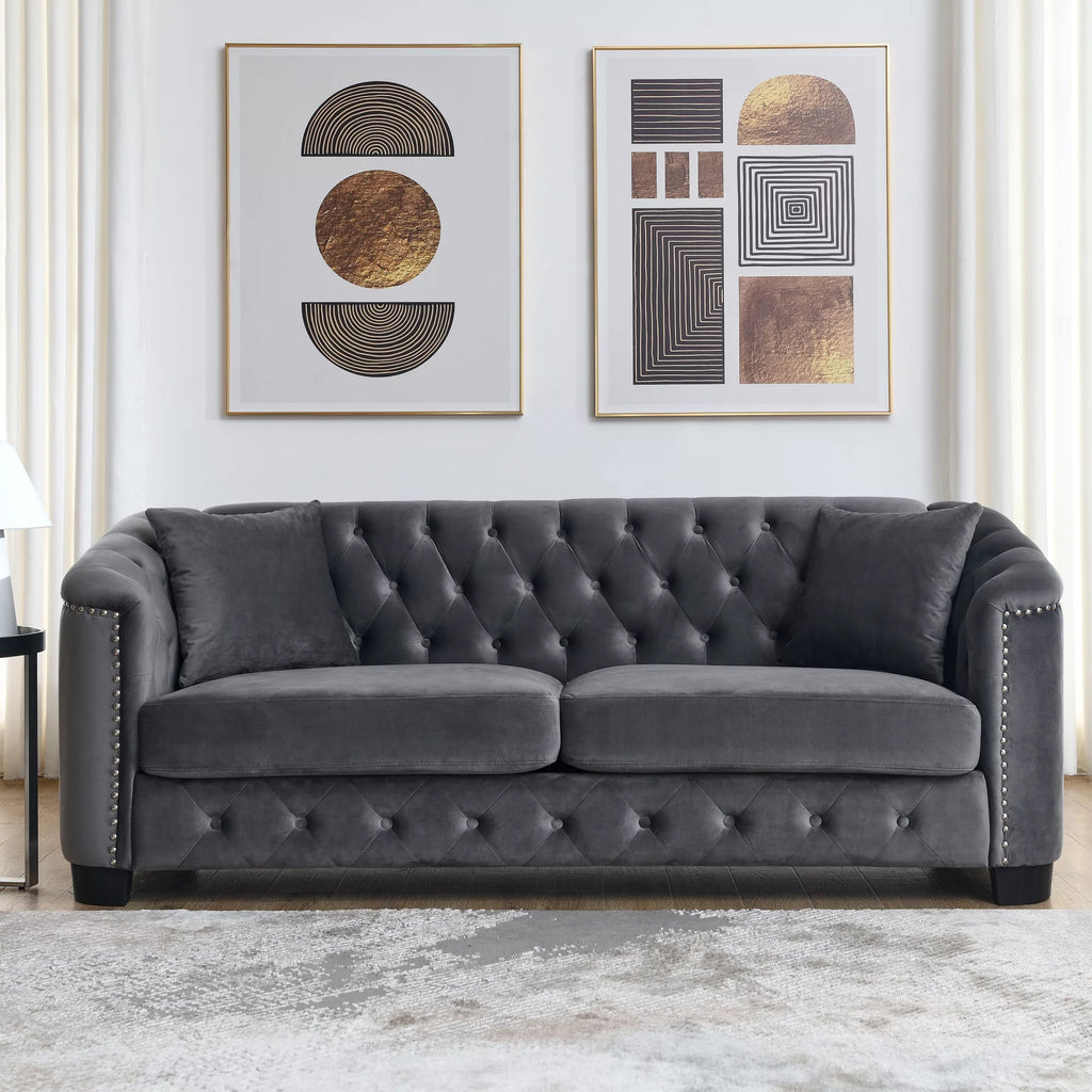 Grey Velvet 3-Seater Chesterfield Sofa L29981