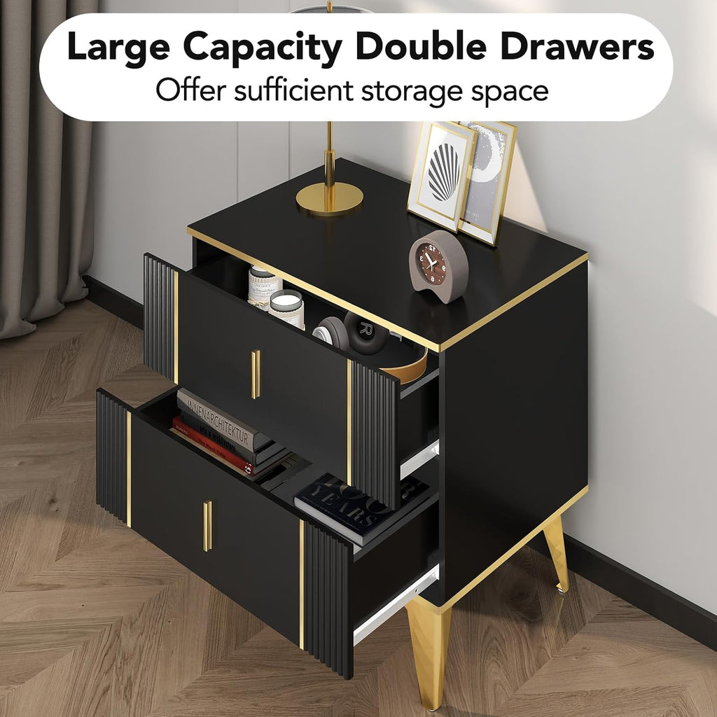 Black Nightstand Set of 2 with 2 Wood Drawers F861447