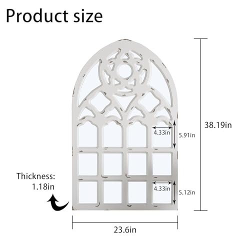 White Arched Wood Framed Window Mirror 23.6"x38"x1.2" U26784