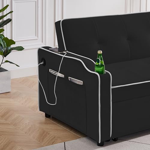 Black Velvet Convertible Sleeper Sofa Chair Bed U8391