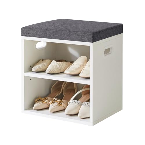 White 2 Tier Shoe Storage Bench with Cushion X292325