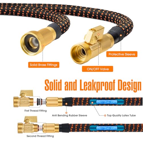 50 ft Expandable Garden Hose with 10 Pattern Spray Nozzle, 3/4 Solid Brass Connectors, Retractable Latex Core E782