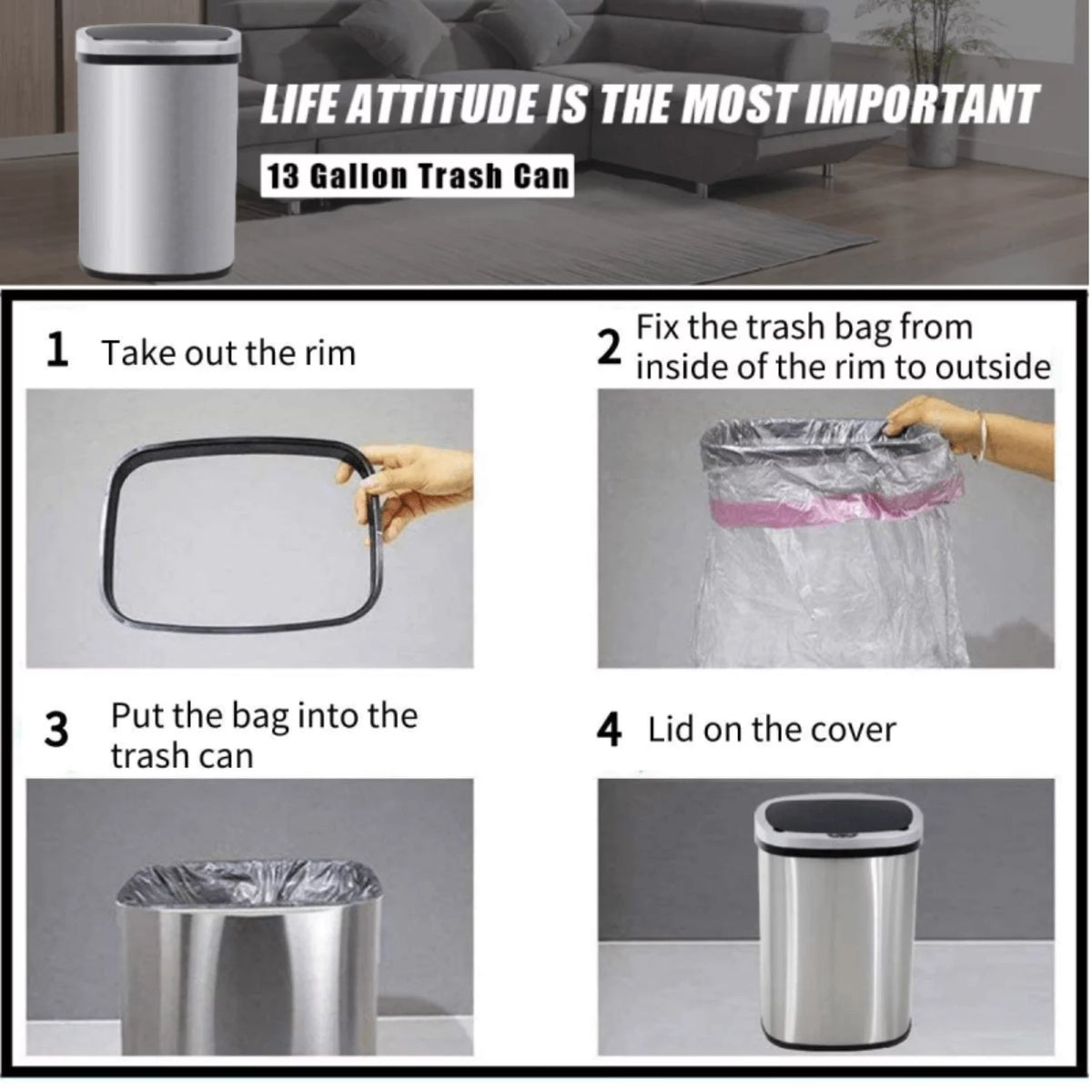 13 Gallon Stainless-Steel Automatic Motion Sensor Trash Can Y5326