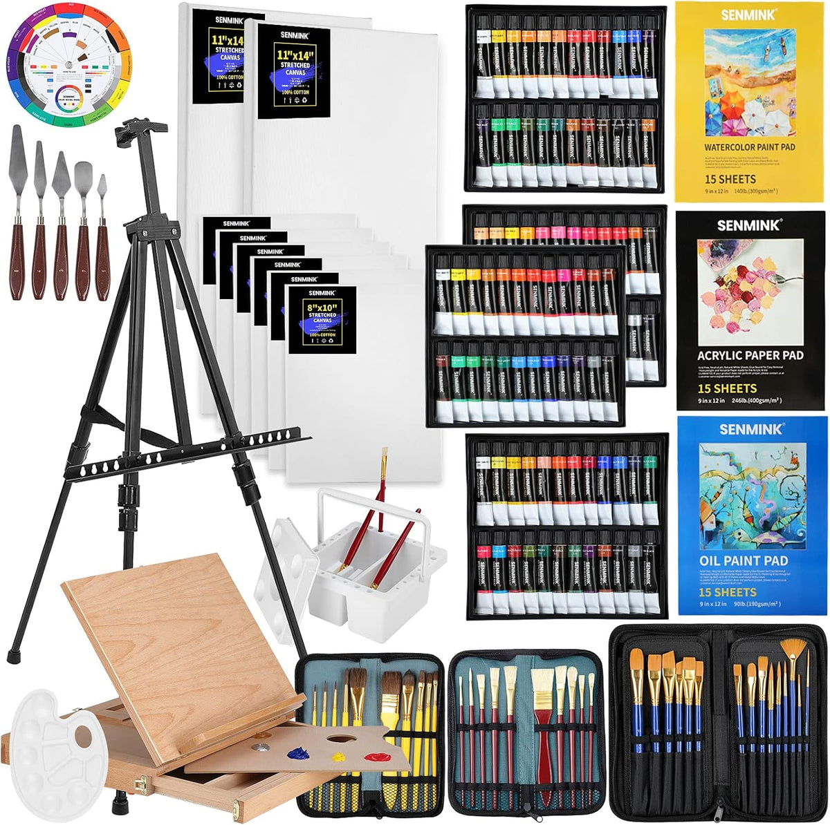 149Pcs Deluxe Artist Painting Set with Aluminum and Beech Wood Easel, 48 Colors Acrylic Paints, 24 Colors Oil Paints, 24 Colors Watercolor Paints O94012
