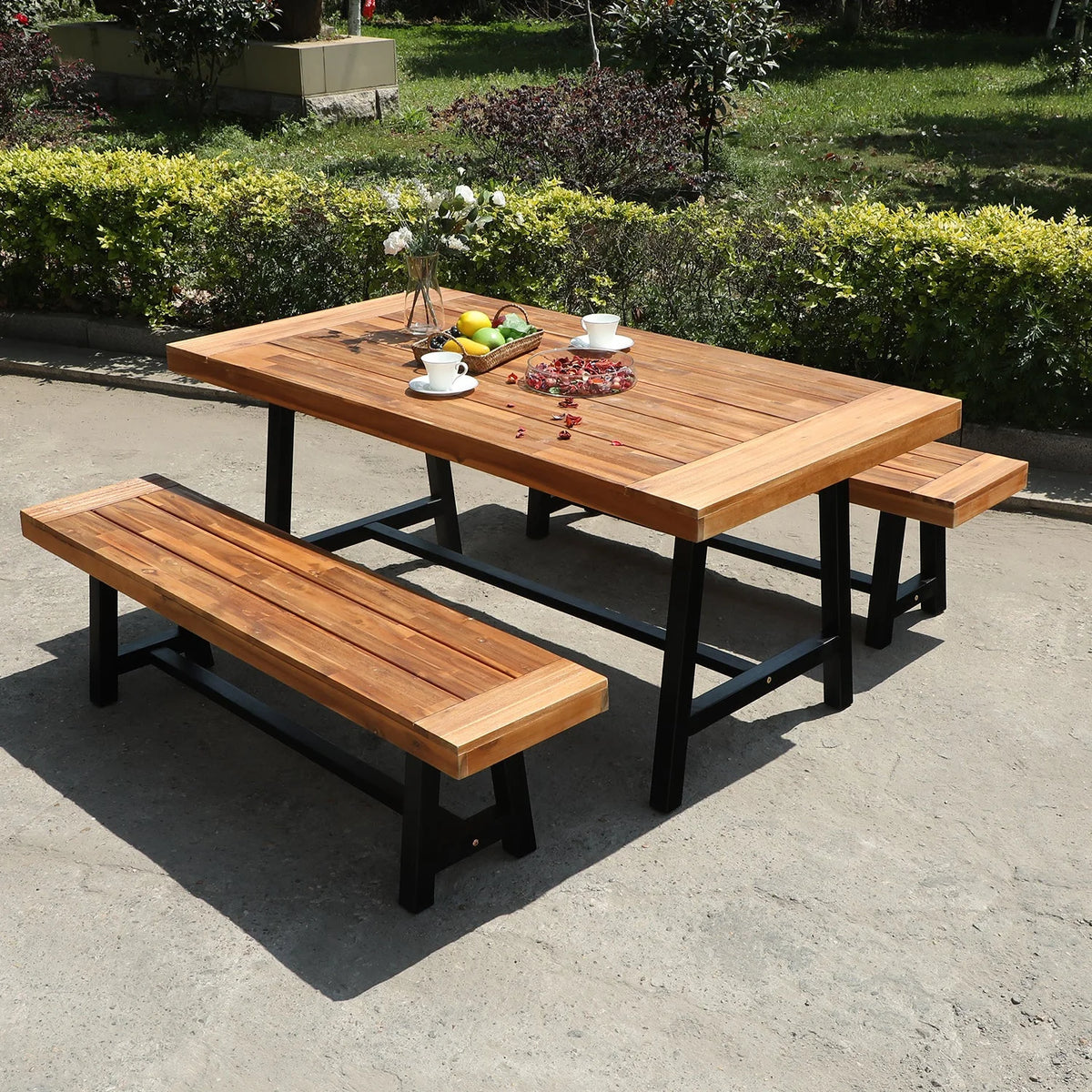 68”L Outdoor Acacia Wood Rectangular Dining Table A871