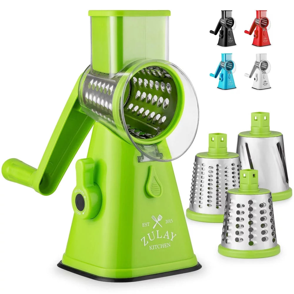 Light Green Rotary Cheese Grater with 3 Stainless Steel Blades W497013