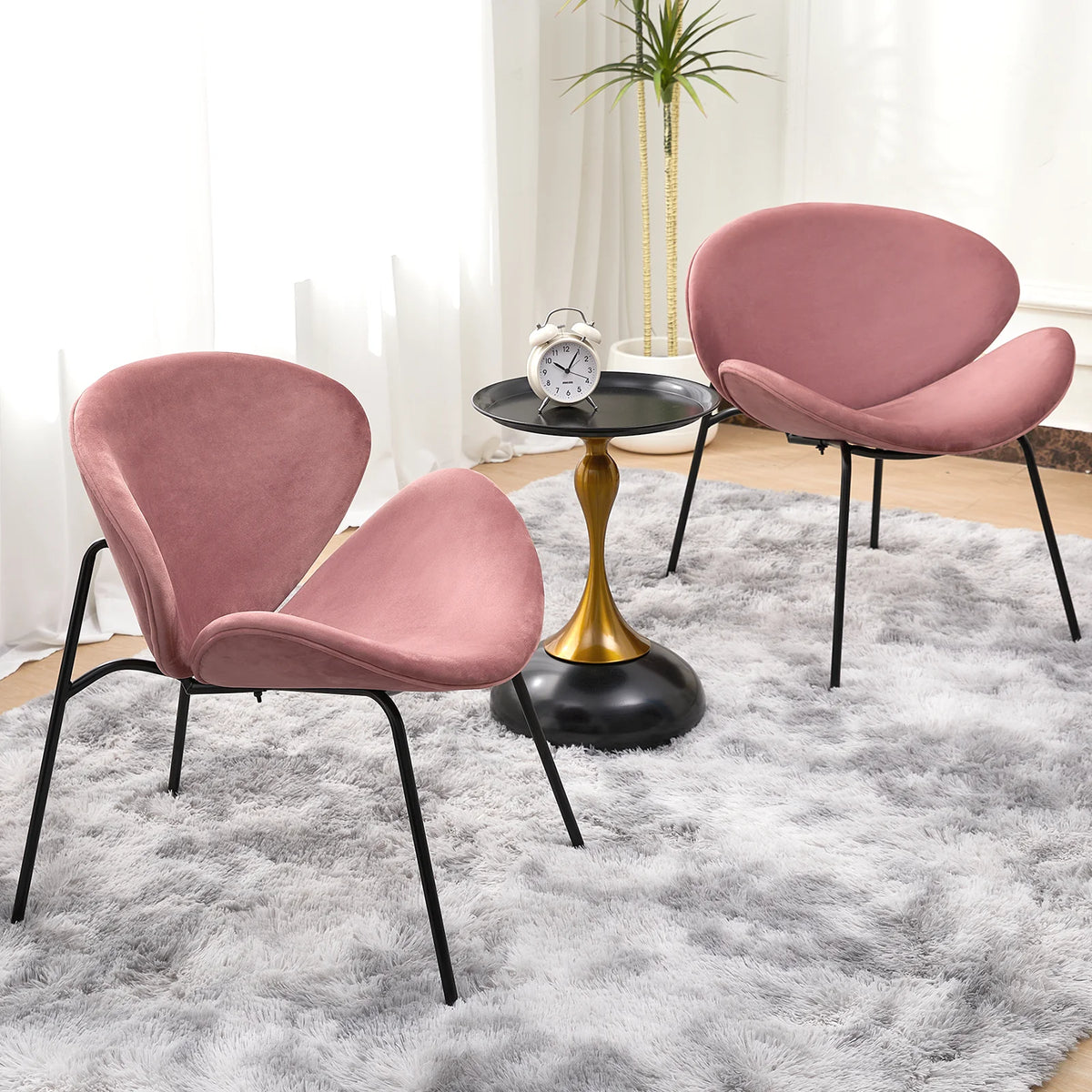 Velvet Accent Chair Set of 2 with End Table (Pink) J68038