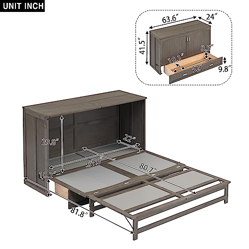 Queen Size Murphy Bed Chest with Storage Drawers G3781