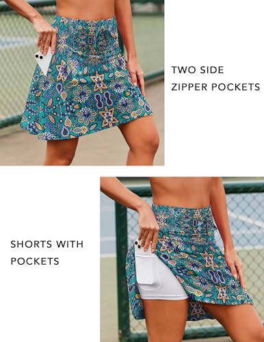Tennis Skirt 20" Knee Length Golf Skort with Pockets High Waisted Athletic Sports Inner Shorts Skirts W461795