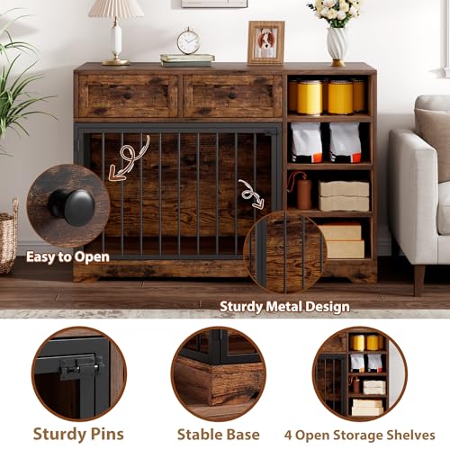 Black Wooden Dog Crate with 2 Drawers and 4 Shelves M2318