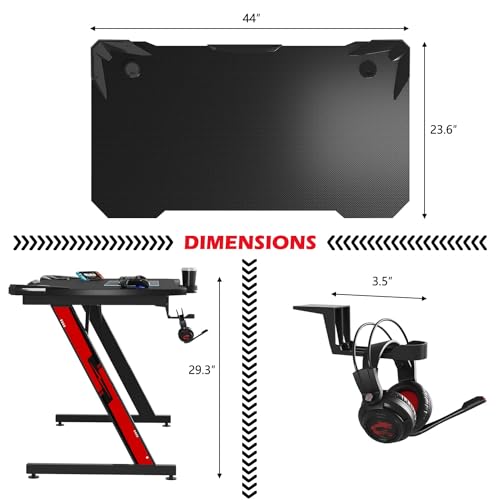 Black 51 Inch L Shaped Gaming Desk with Carbon Fiber Surface F2126