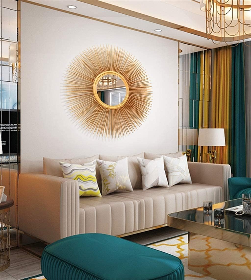 Brushed Gold Sunburst Round Wall Mirror P2466