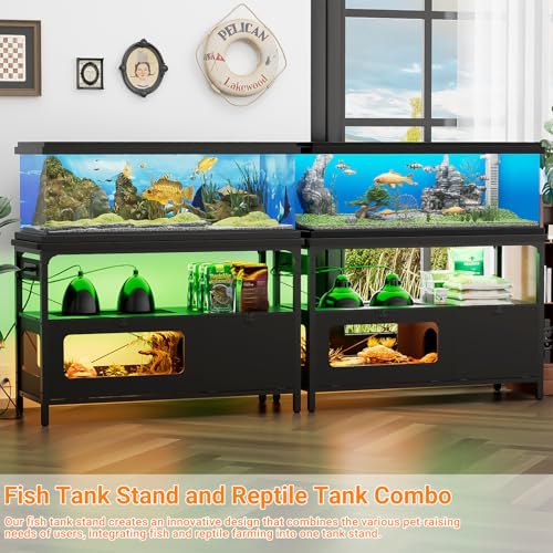 Gray Oak 49.2" Fish Tank Stand with LED Light and Lockable Door R862
