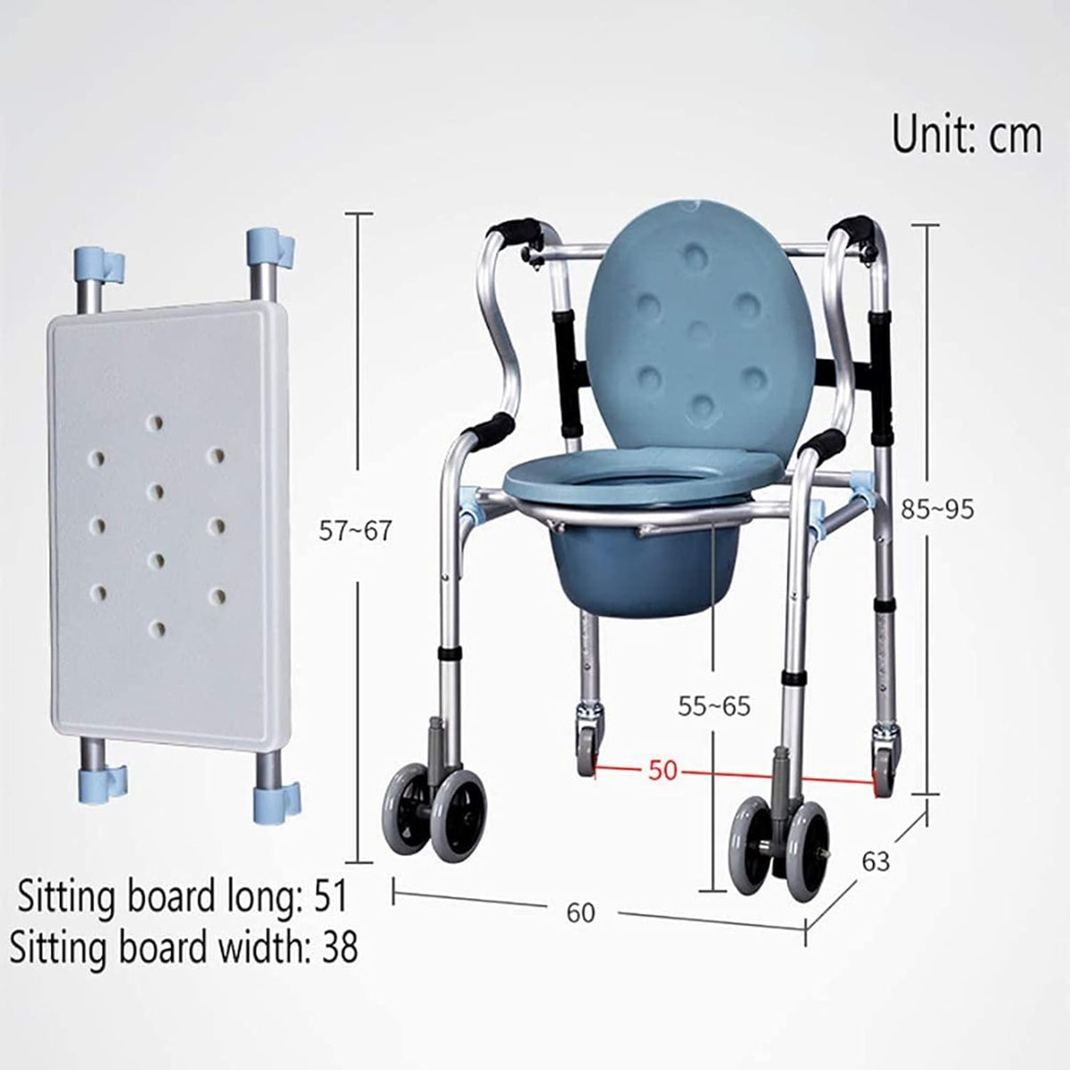 Mobile Wheeled Commode Chair with Brakes R1006