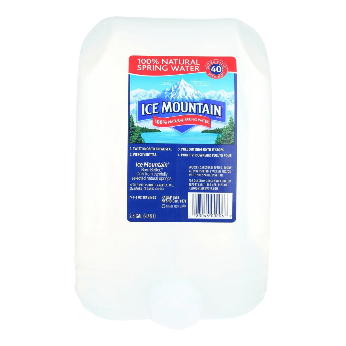 100% Natural Spring Water - Case of 2 - 2.5 GAL F30580