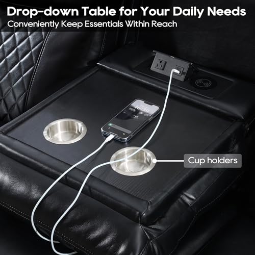 Black Faux Leather Power Reclining 3 Seater Sofa with LED Light F841