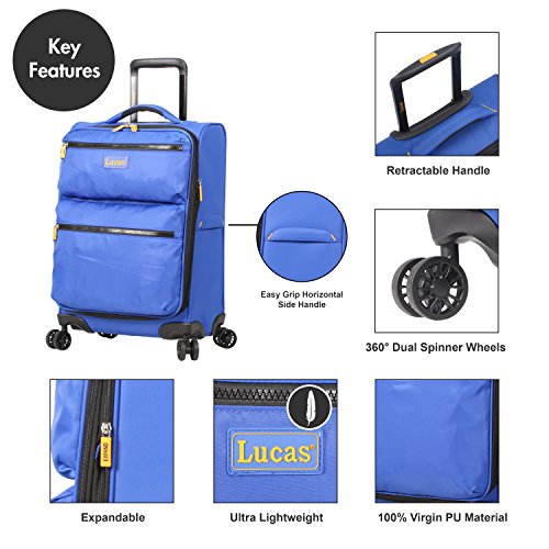 Ultra Lightweight Carry On Expandable Softside 20 Inch Luggage Small Rolling Bag Durable 8-Spinner Wheels Suitcase Royal Blue J17006