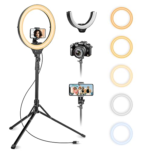 14'' Selfie Ring Light with 62'' Tripod Stand and Phone Holder, Dimmable LED Circle Lighting Q85412